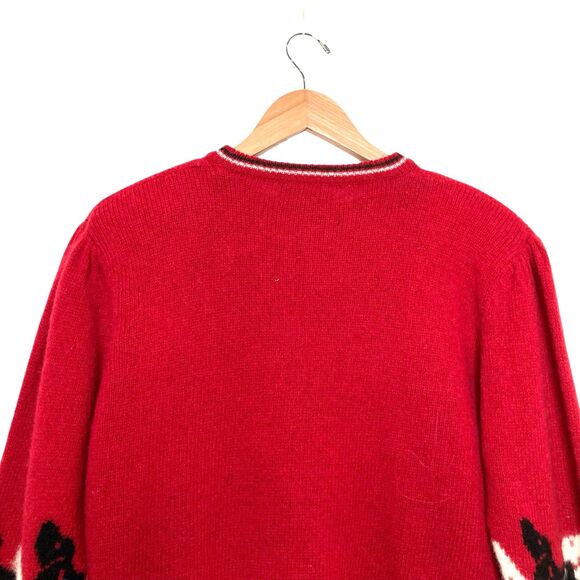 CHARTER CLUB Womens L VTG  Sweater Wool Rabit Hair Dog Bird Hunting Red Check - Picture 7 of 12